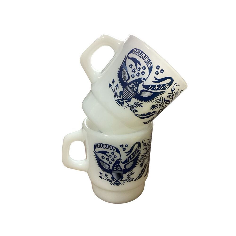 Vintage Fire King E Pluribus Unum Set of 2 Coffee Mugs
